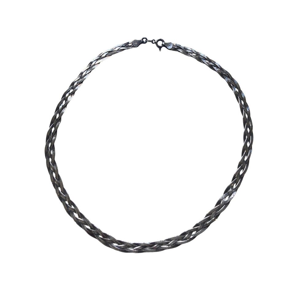 Vintage 90s Quiet Luxury Liquid Silver Woven Braided Herringbone Chain Necklace